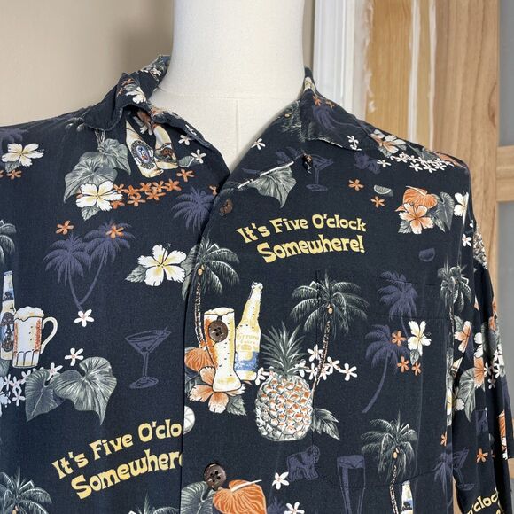 Big Dogs "It's Five O'clock Somewhere!" Hawaiian Shirt Size Large Beach Vacation - Picture 2 of 8